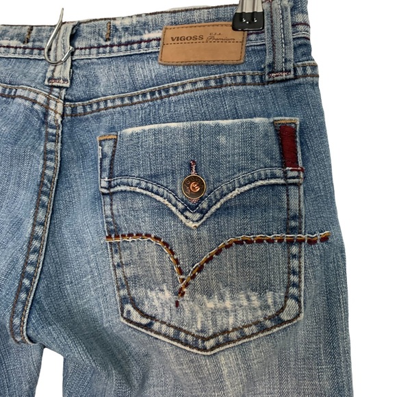 Vigoss USA Premium BOHO Embroidered Distressed Aztec Boot Cut Jeans SZ 5/6 - Picture 9 of 9